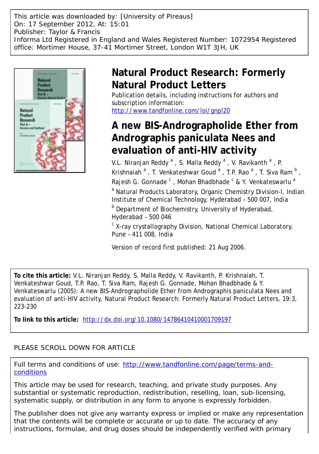 A new BIS-Andrographolide Ether from Andrographis paniculata Nees and evaluation of anti-HIV activity by unknow