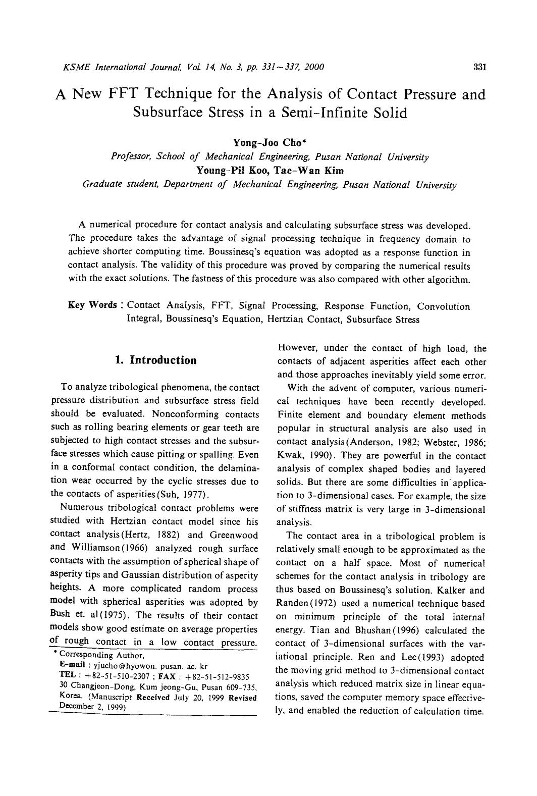 A new FFT technique for the analysis of contact pressure and subsurface stress in a semi-infinite solid by Unknown