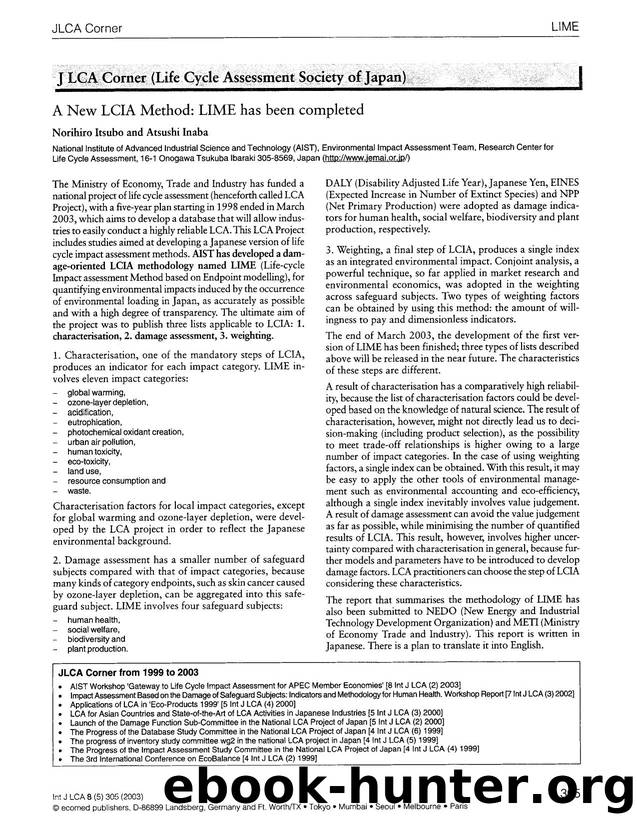 A new LCIA method: LIME has been completed by Unknown