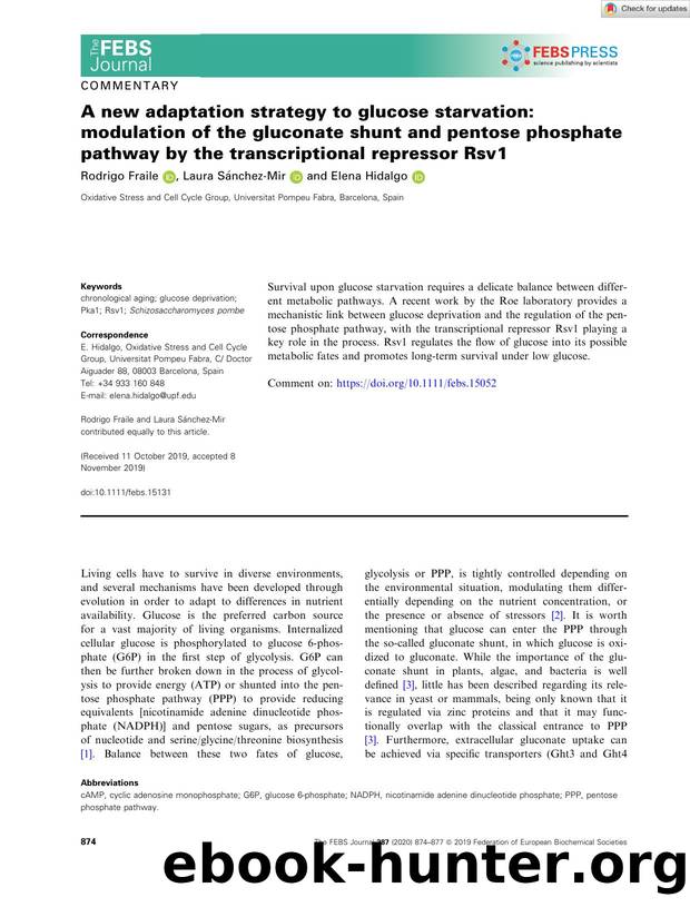 A new adaptation strategy to glucose starvation: modulation of the gluconate shunt and pentose phosphate pathway by the transcriptional repressor Rsv1 by Unknown