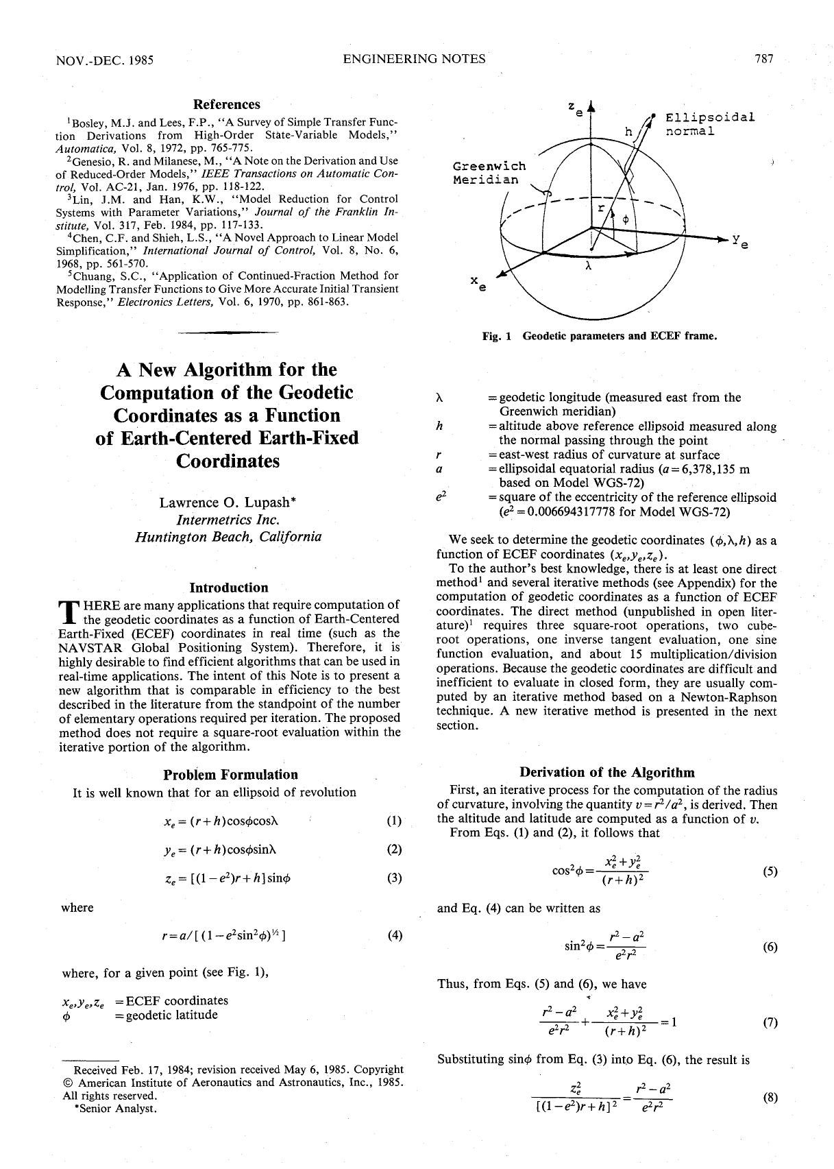 A new algorithm for the computation of the geodetic coordinates as a function of earth-centered earth-fixed coordinates by Unknown