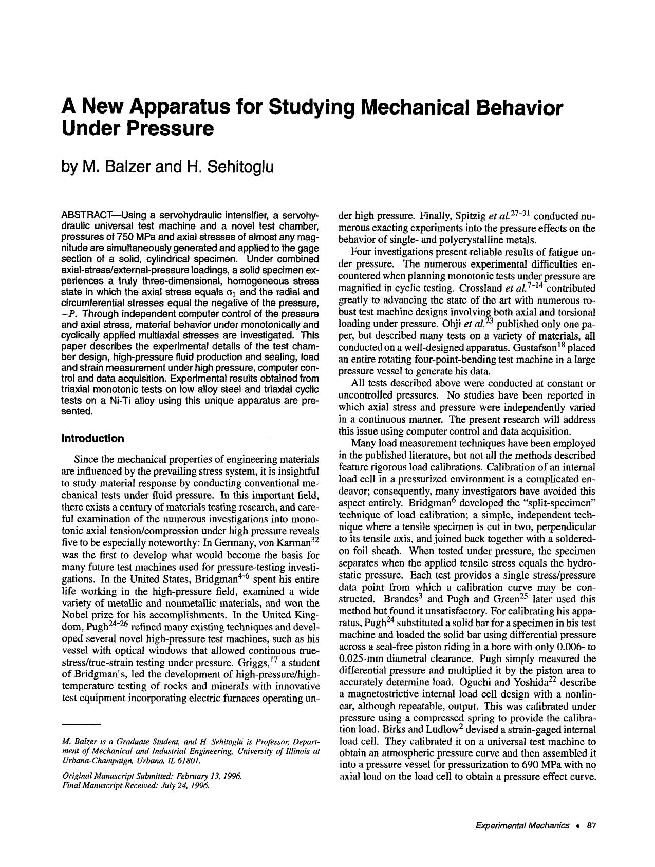 A new apparatus for studying mechanical behavior under pressure by Unknown