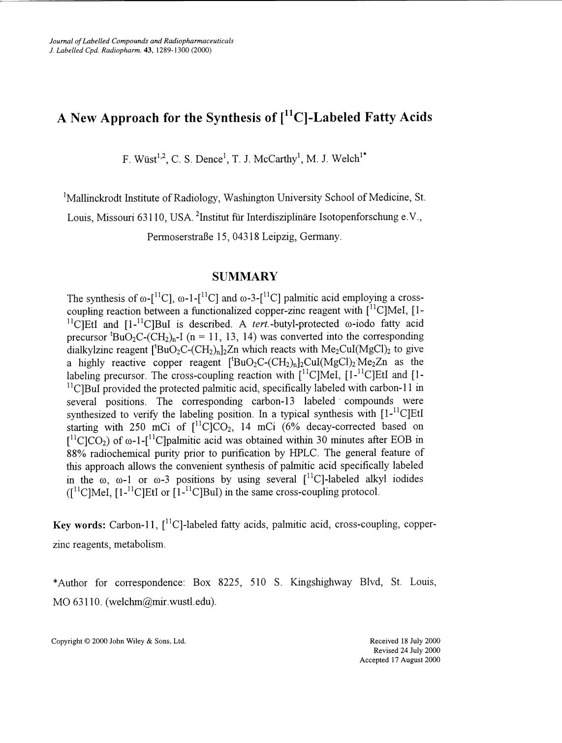 A new approach for the synthesis of [11C]-labeled fatty acids by Unknown