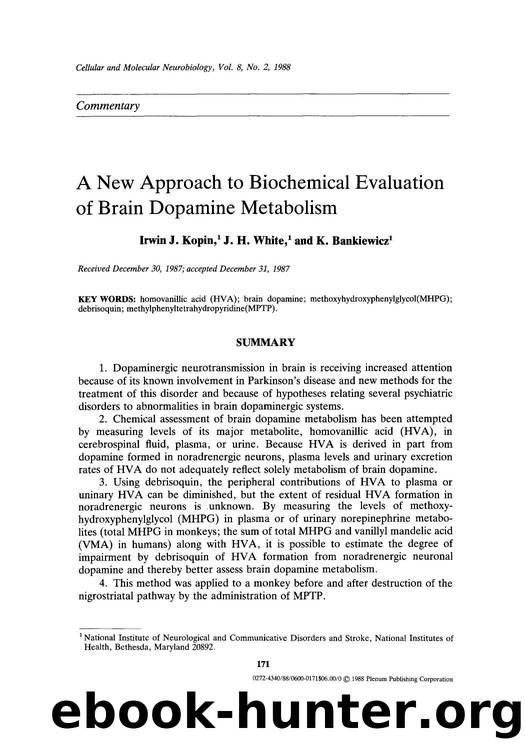 A new approach to biochemical evaluation of brain dopamine metabolism by Unknown