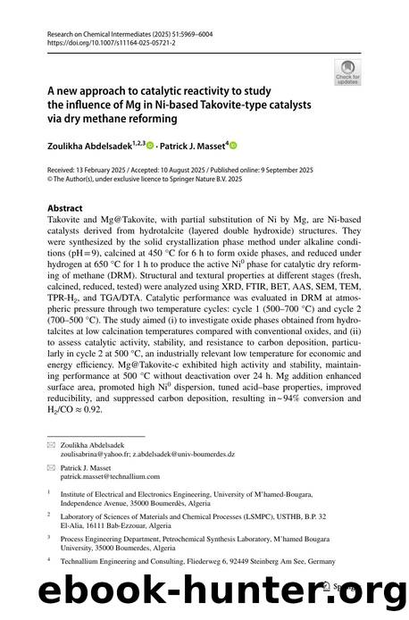 A new approach to catalytic reactivity to study the influence of Mg in Ni-based Takovite-type catalysts via dry methane reforming by Zoulikha Abdelsadek & Patrick J. Masset