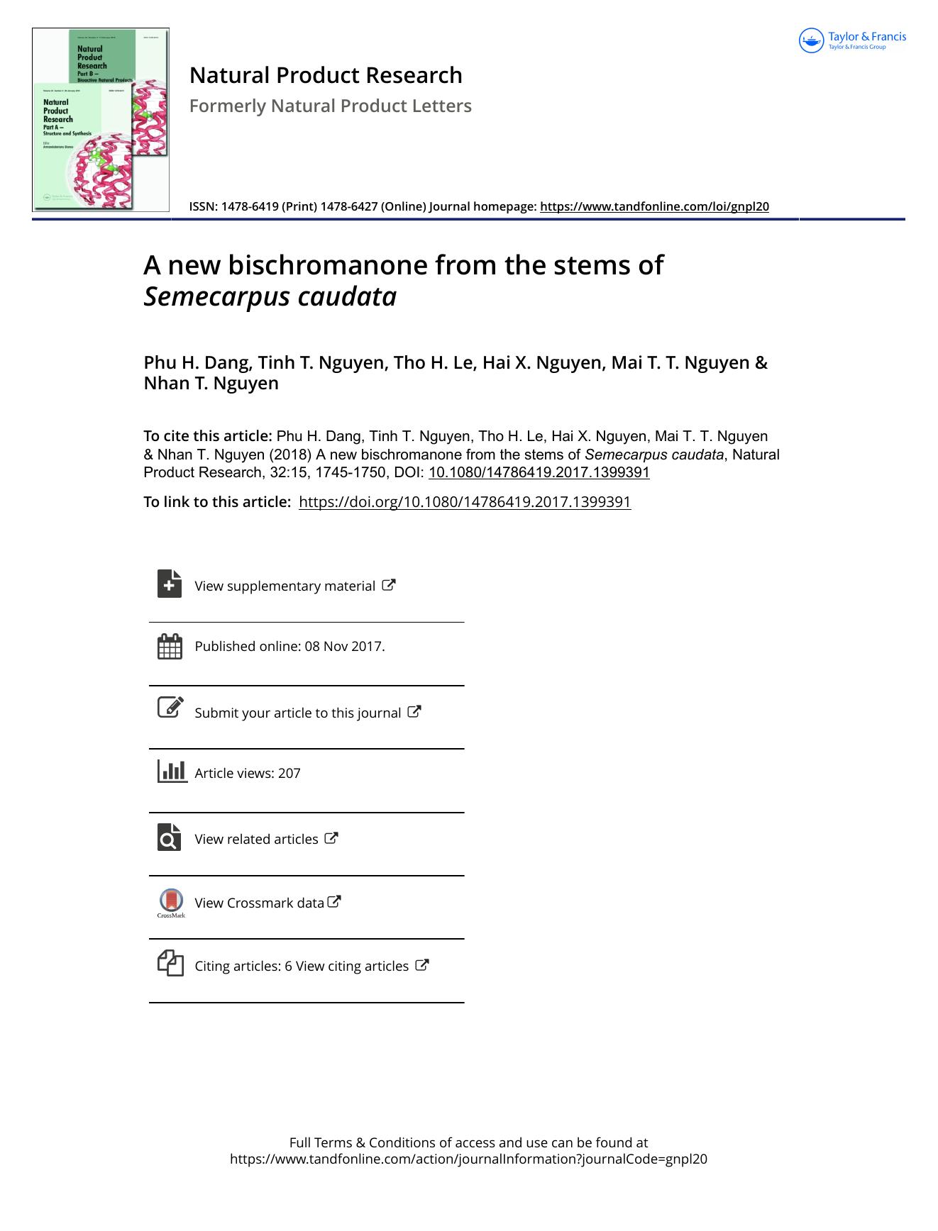 A new bischromanone from the stems of Semecarpus caudata by Phu H. Dang & Tinh T. Nguyen & Tho H. Le & Hai X. Nguyen & Mai T. T. Nguyen & Nhan T. Nguyen