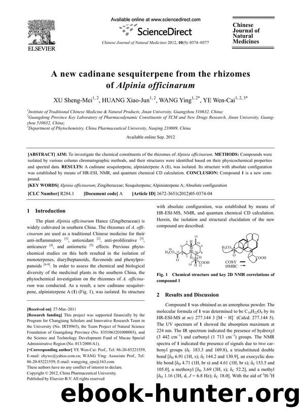 A new cadinane sesquiterpene from the rhizomes of Alpinia officinarum by Sheng-Mei XU & Xiao-Jun HUANG & Ying WANG & Wen-Cai YE