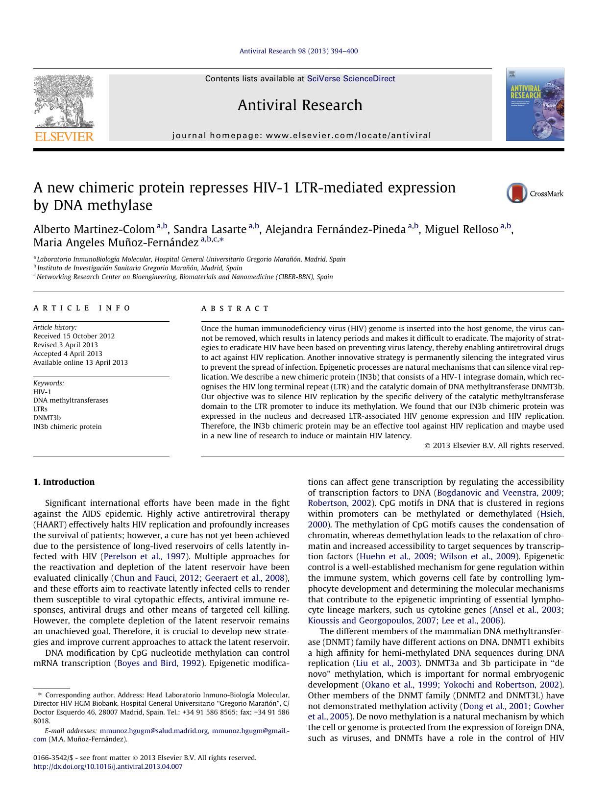 A new chimeric protein represses HIV-1 LTR-mediated expression by DNA methylase by unknow