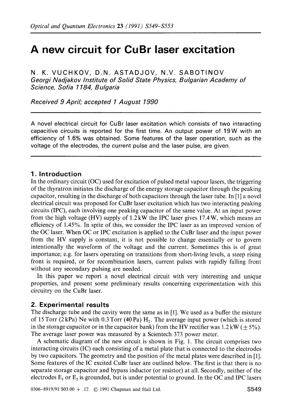 A new circuit for CuBr laser excitation by Unknown
