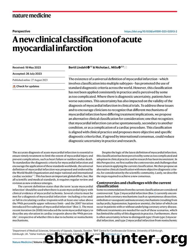 A new clinical classification of acute myocardial infarction by Bertil Lindahl & Nicholas L. Mills