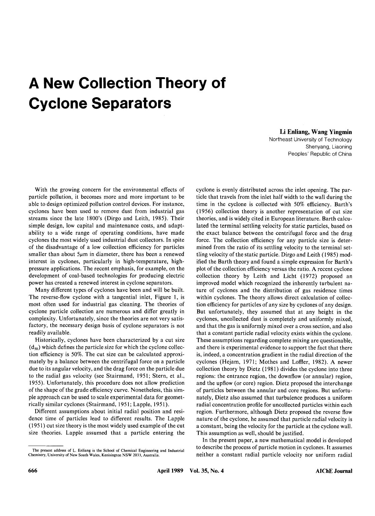 A new collection theory of cyclone separators by Unknown