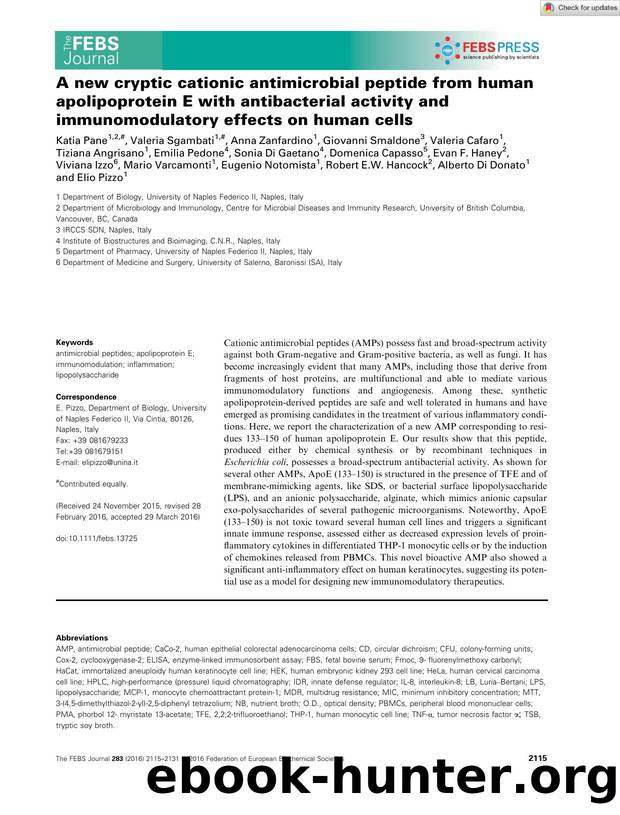 A new cryptic cationic antimicrobial peptide from human apolipoprotein E with antibacterial activity and immunomodulatory effects on human cells by Unknown
