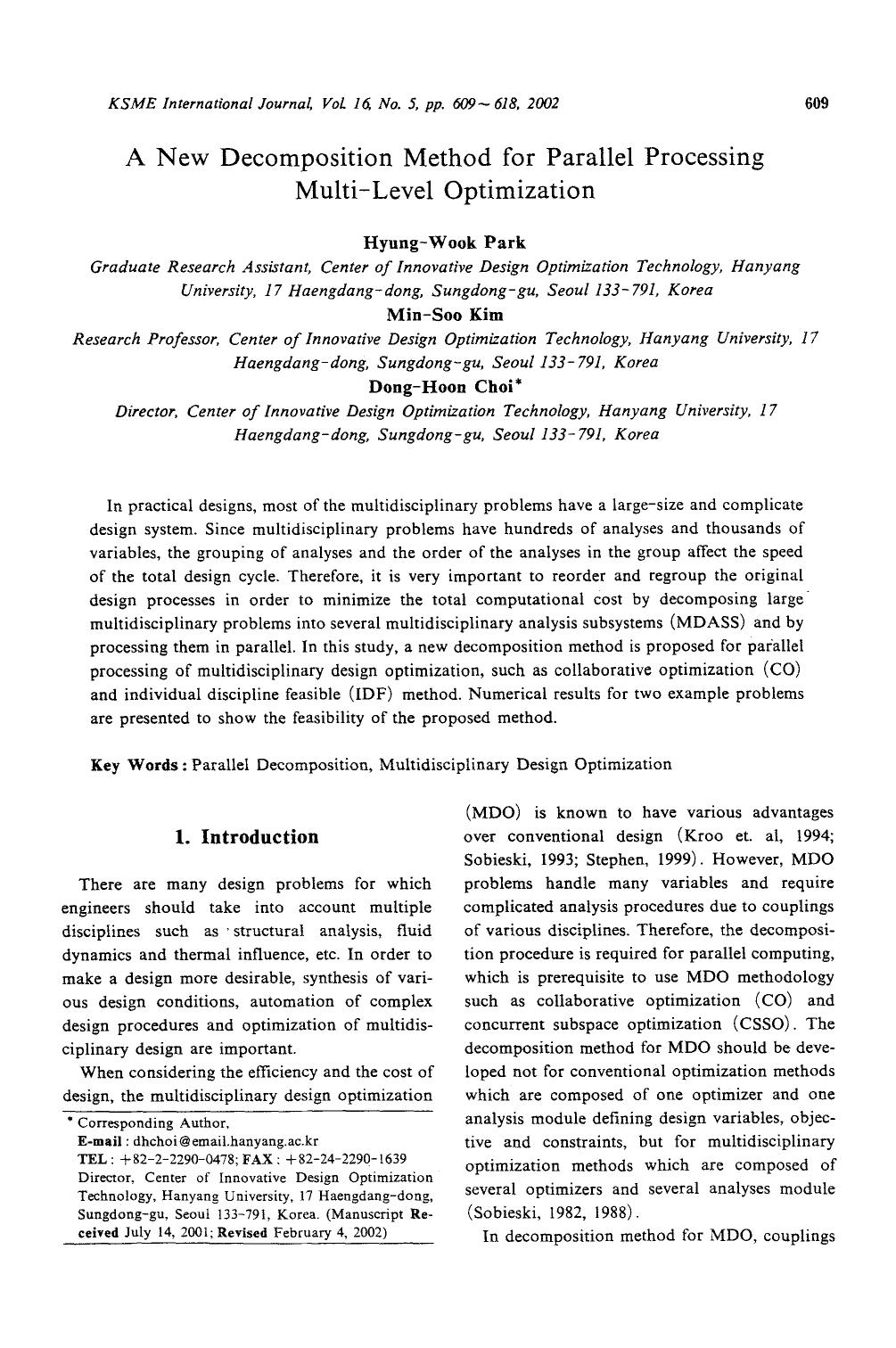 A new decomposition method for parallel processing multi-level optimization by Unknown