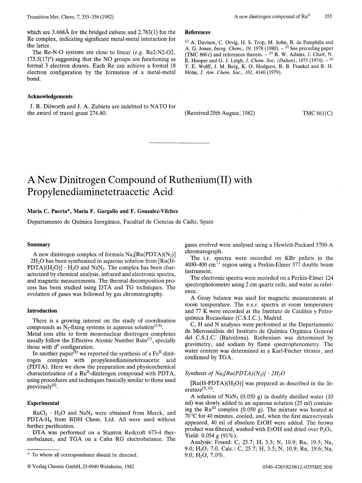 A new dinitrogen compound of ruthenium(II) with propylenediaminetetraacetic acid by Unknown