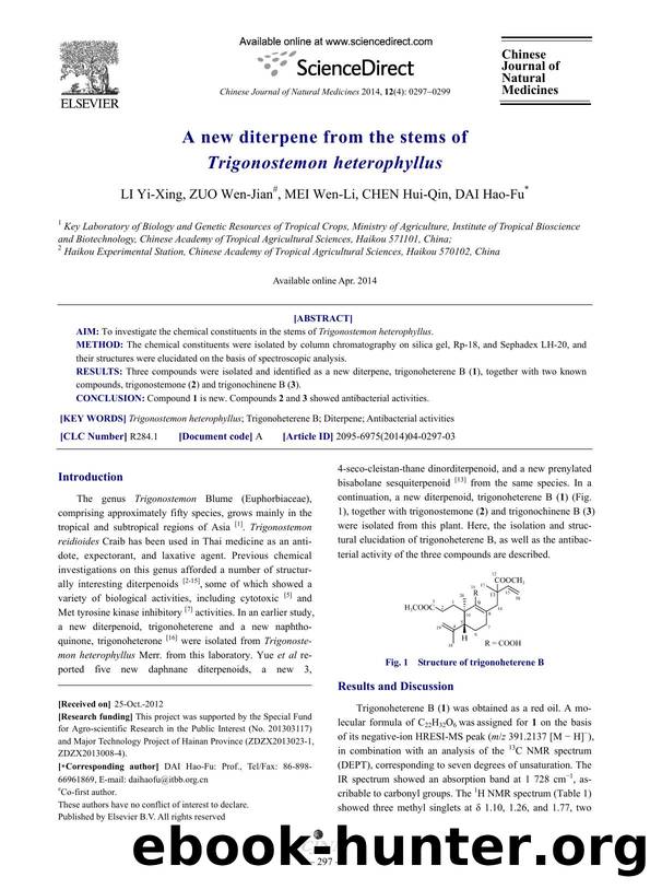 A new diterpene from the stems of Trigonostemon heterophyllus by Yi-Xing LI & Wen-Jian ZUO & Wen-Li MEI & Hui-Qin CHEN & Hao-Fu DAI