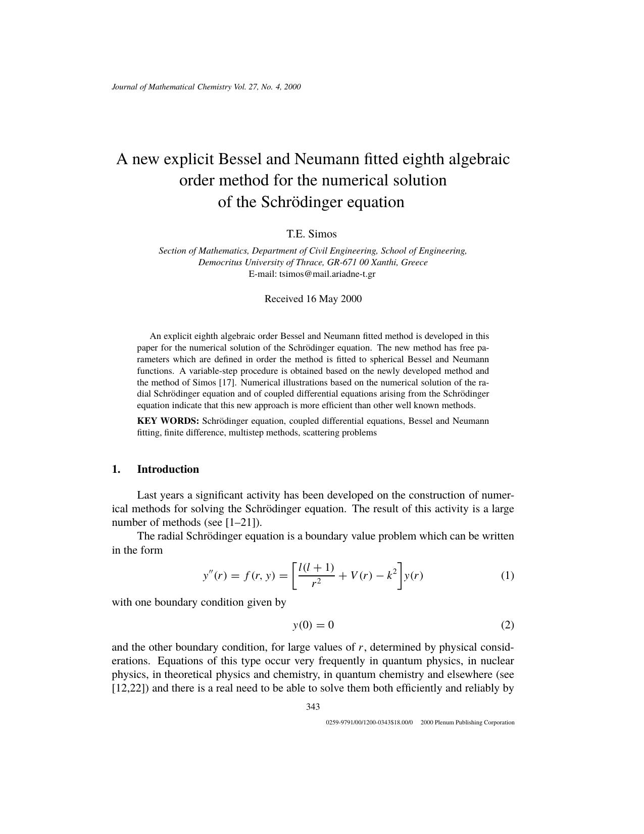 A new explicit Bessel and Neumann fitted eighth algebraic order method for the numerical solution of the Schr&#x00F6;dinger equation by Unknown