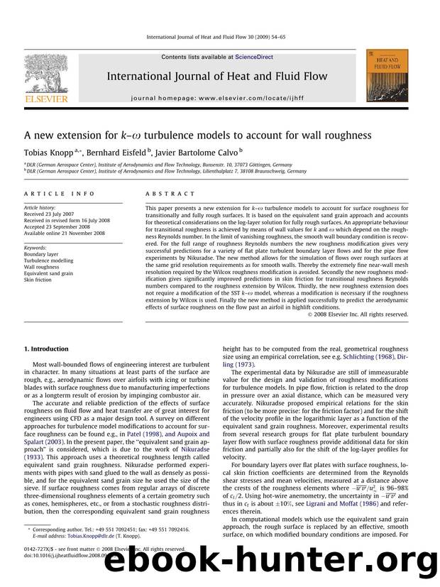 A new extension for kâ turbulence models to account for wall roughness by Tobias Knopp; Bernhard Eisfeld; Javier Bartolome Calvo