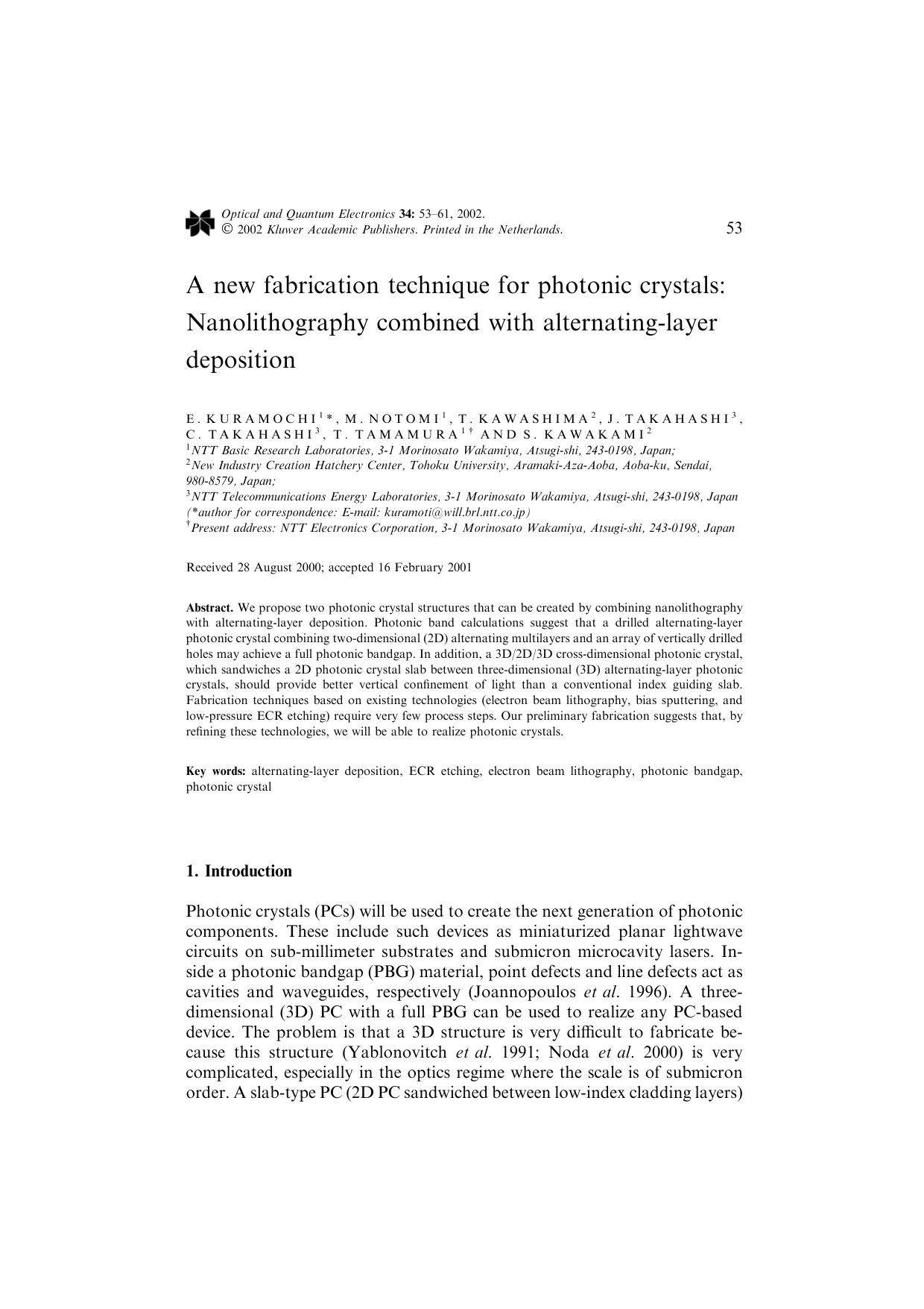A new fabrication technique for photonic crystals: Nanolithography combined with alternating-layer deposition by Unknown