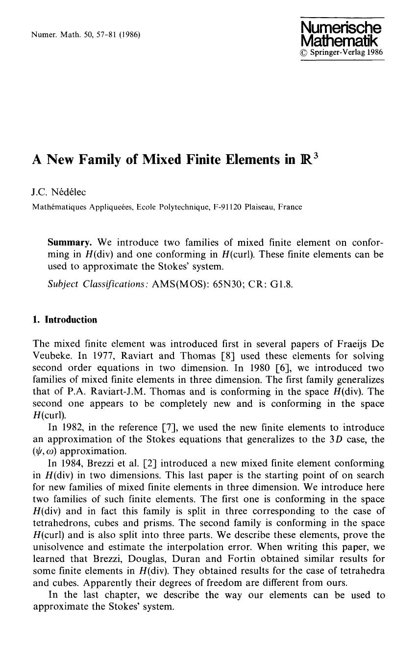 A new family of mixed finite elements in ℝ <Superscript>3 <Superscript> by Unknown