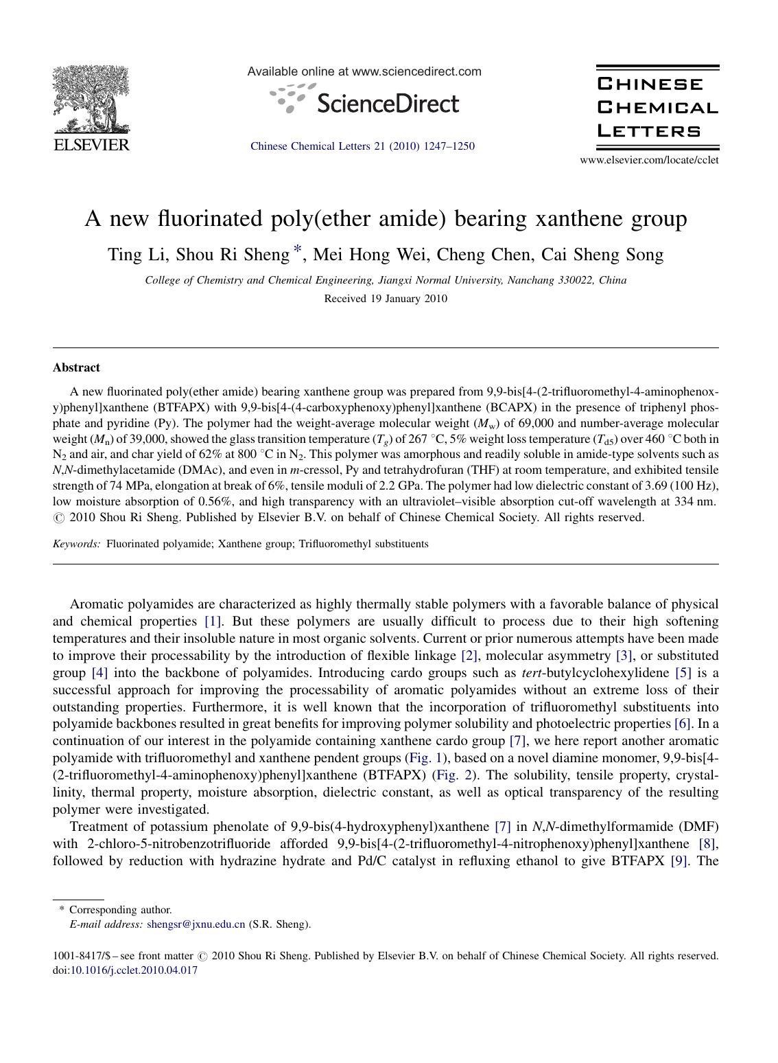 A new fluorinated poly(ether amide) bearing xanthene group by Ting Li