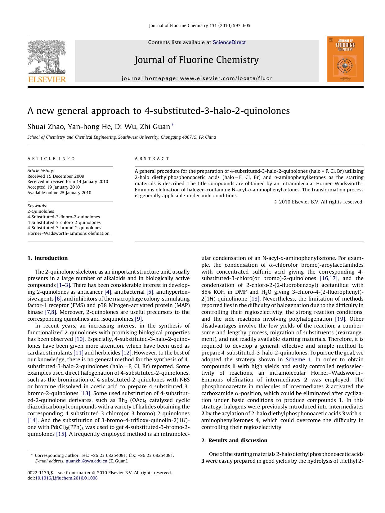 A new general approach to 4-substituted-3-halo-2-quinolones by Shuai Zhao; Yan-hong He; Di Wu; Zhi Guan