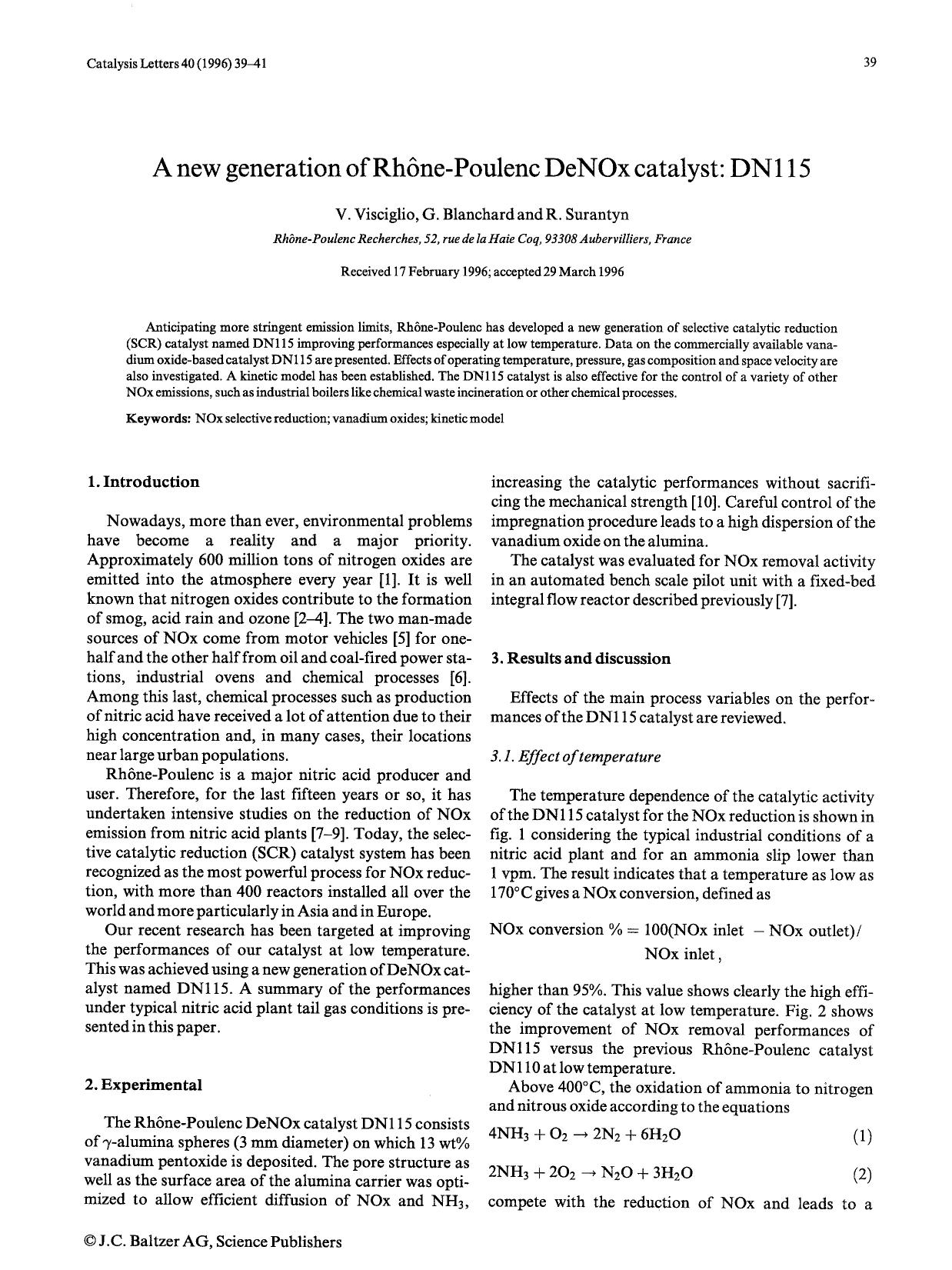 A new generation of Rhône-Poulenc DeNOx catalyst: DN115 by Unknown