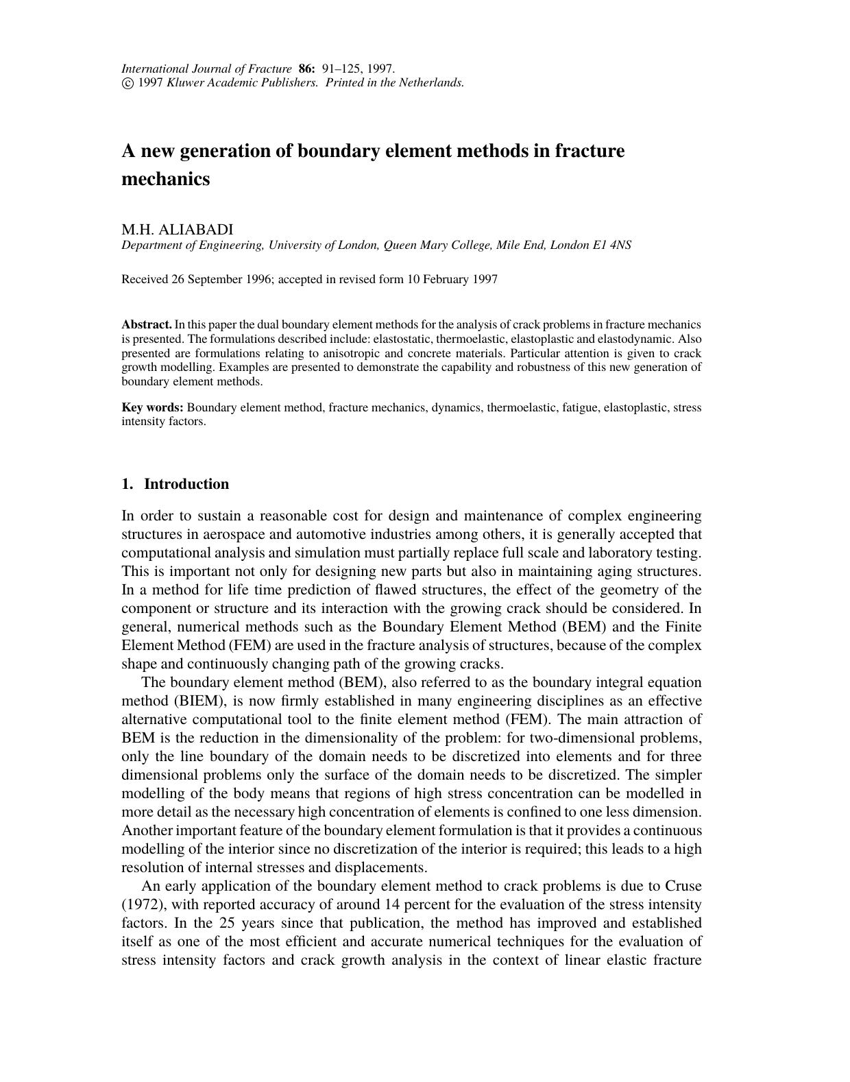 A new generation of boundary element methods in fracture mechanics by Unknown