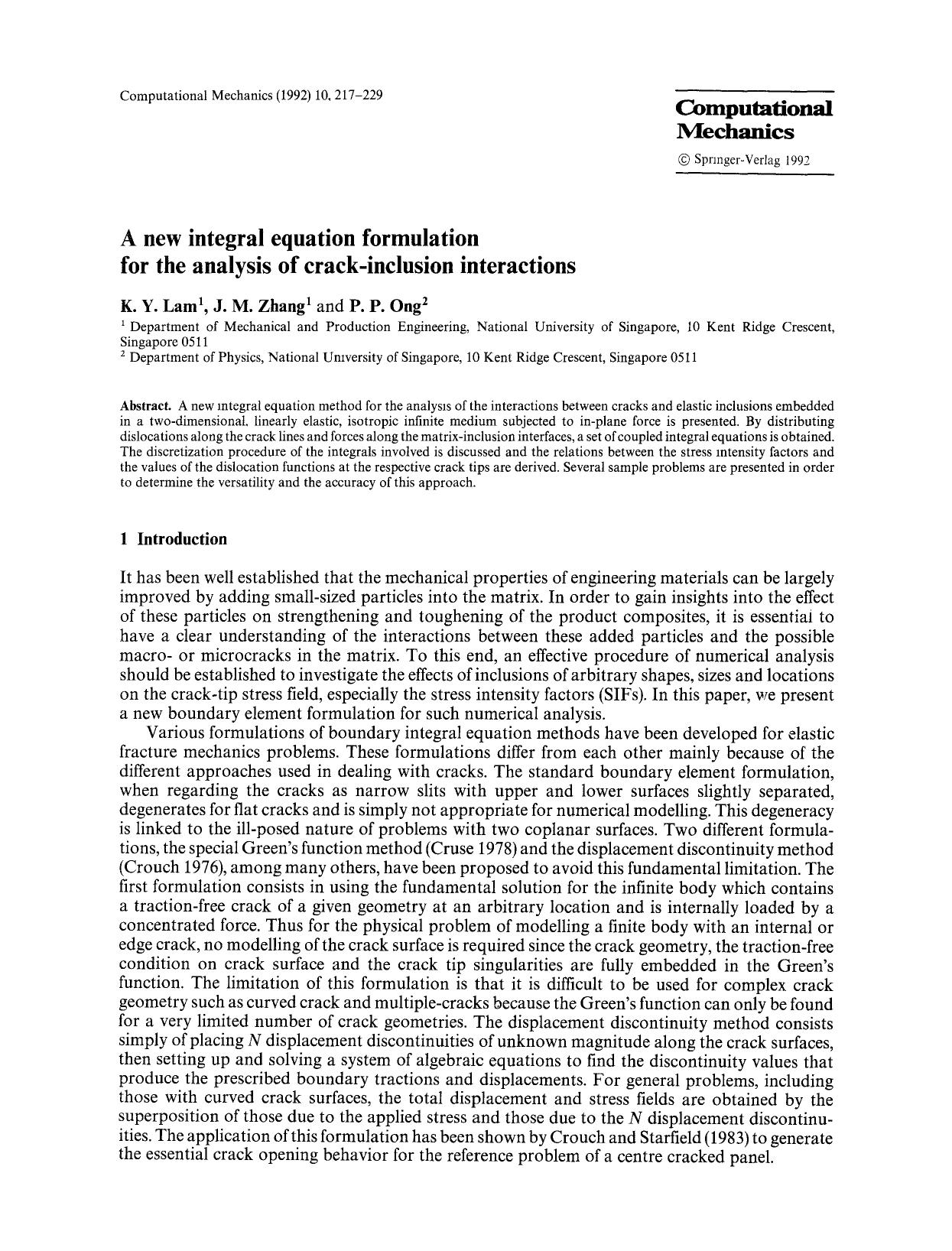A new integral equation formulation for the analysis of crack-inclusion interactions by Unknown