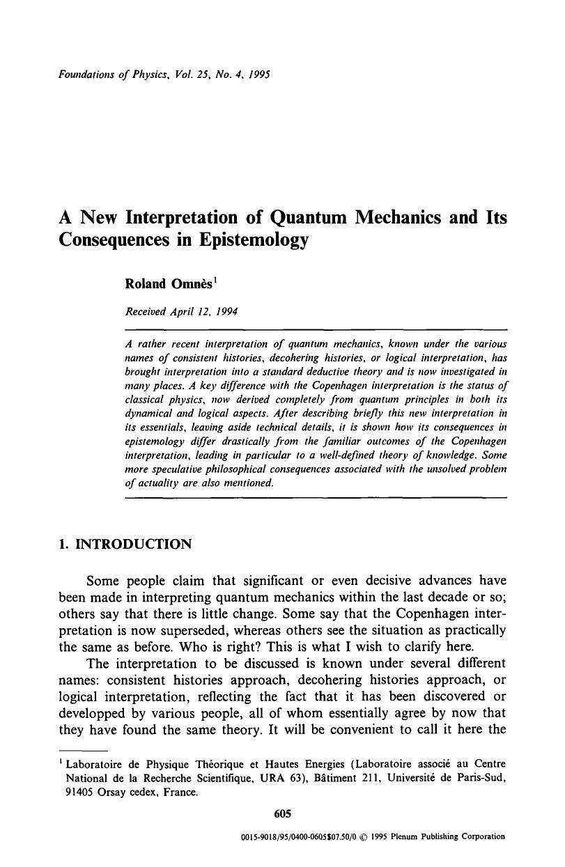 A new interpretation of quantum mechanics and its consequences in epistemology by Unknown
