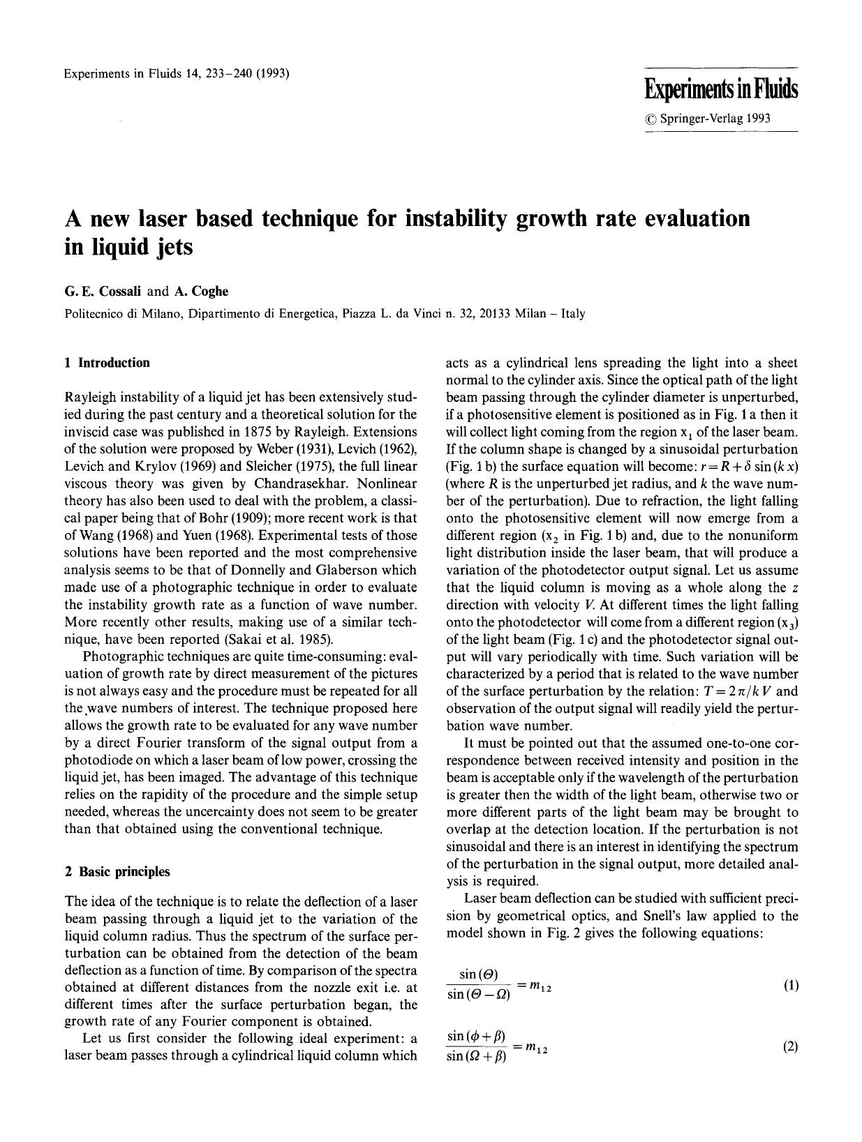 A new laser based technique for instability growth rate evaluation in liquid jets by Unknown