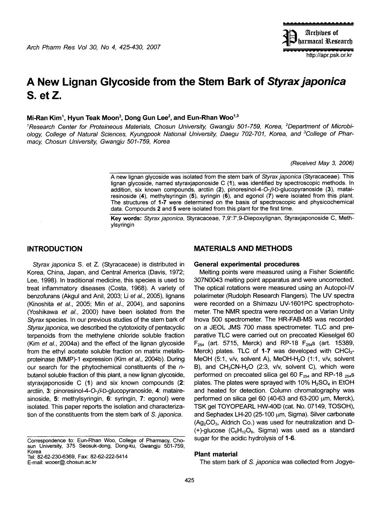 A new lignan glycoside from the stem bark of styrax japonica s. et Z. by Unknown