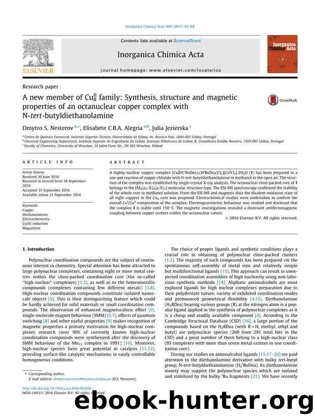 A new member of CuII8 family: Synthesis, structure and magnetic properties of an octanuclear copper complex with N-tert-butyldiethanolamine by Dmytro S. Nesterov & Elisabete C.B.A. Alegria & Julia Jezierska