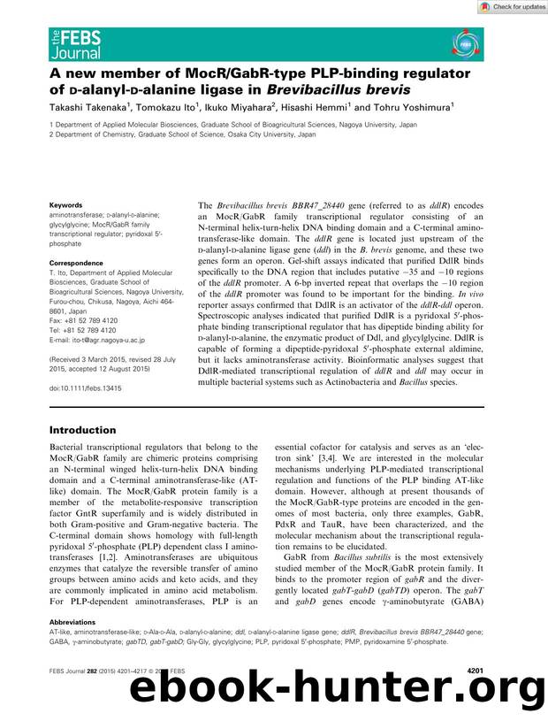 A new member of MocRGabRâtype PLPâbinding regulator of dâalanylâdâalanine ligase in BrevibacillusÂ brevis by Unknown