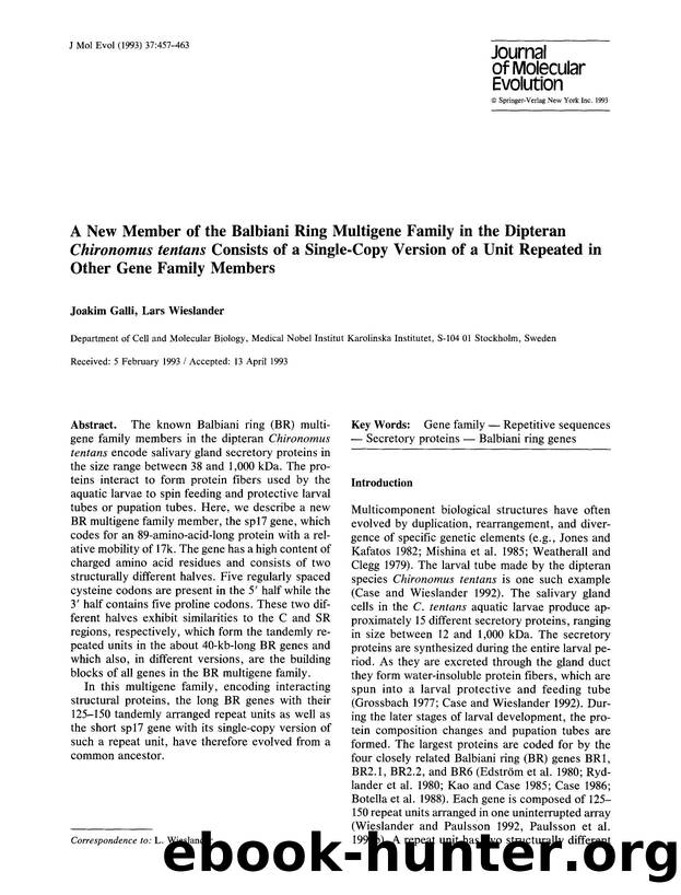 A new member of the Balbiani ring multigene family in the dipteran  <Emphasis Type="Italic">Chironomus tentans <Emphasis> consists of a single-copy version of a unit repeated in ot by Unknown