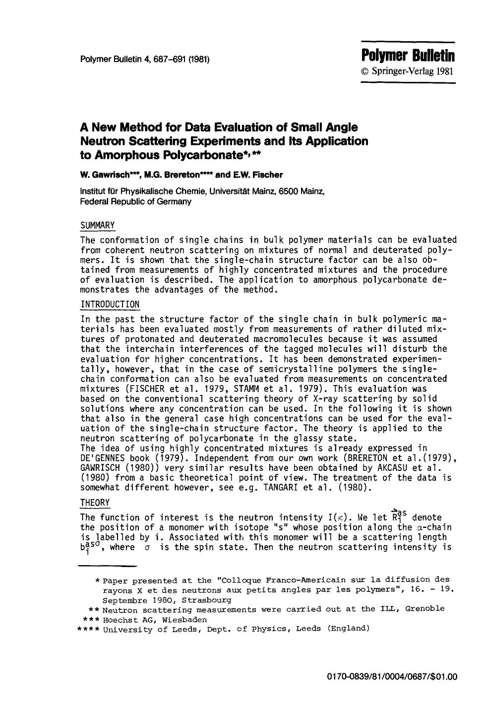 A new method for data evaluation of small angle neutron scattering experiments and its application to amorphous polycarbonate by Unknown