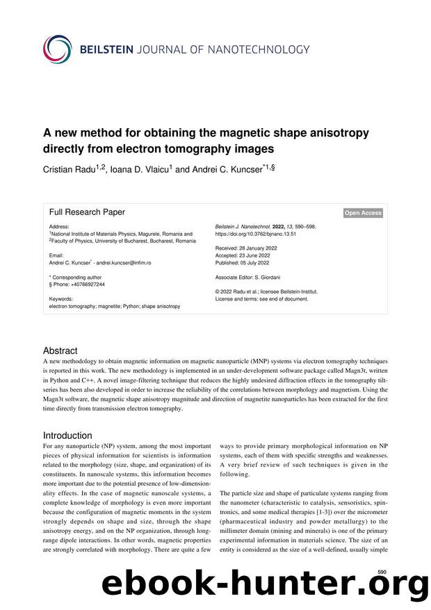 A new method for obtaining the magnetic shape anisotropy directly from electron tomography images by Cristian Radu Ioana D. Vlaicu Andrei C. Kuncser