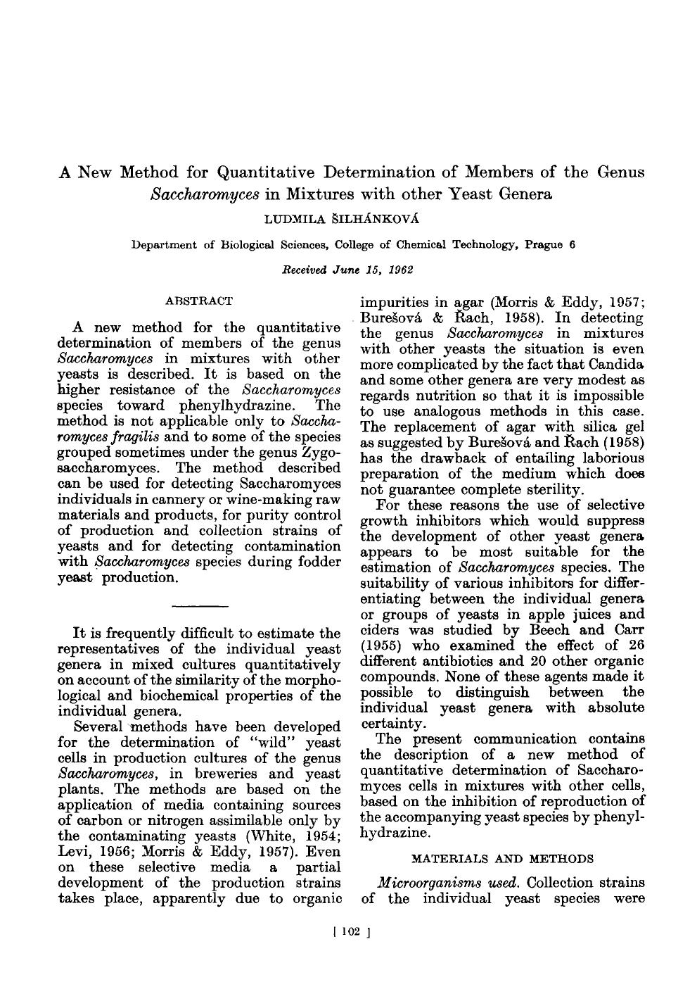 A new method for quantitative determination of members of the genus <Emphasis Type="Italic">Saccharomyces <Emphasis> in mixtures with other yeast genera by Unknown