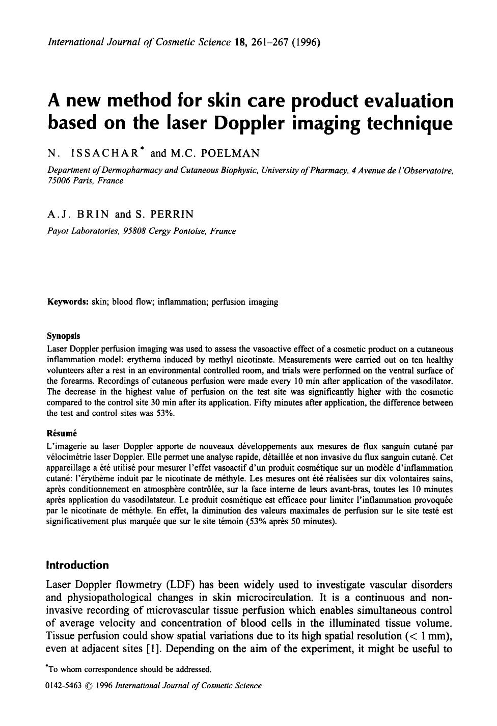 A new method for skin care product evaluation based on the laser Doppler imaging technique by Unknown