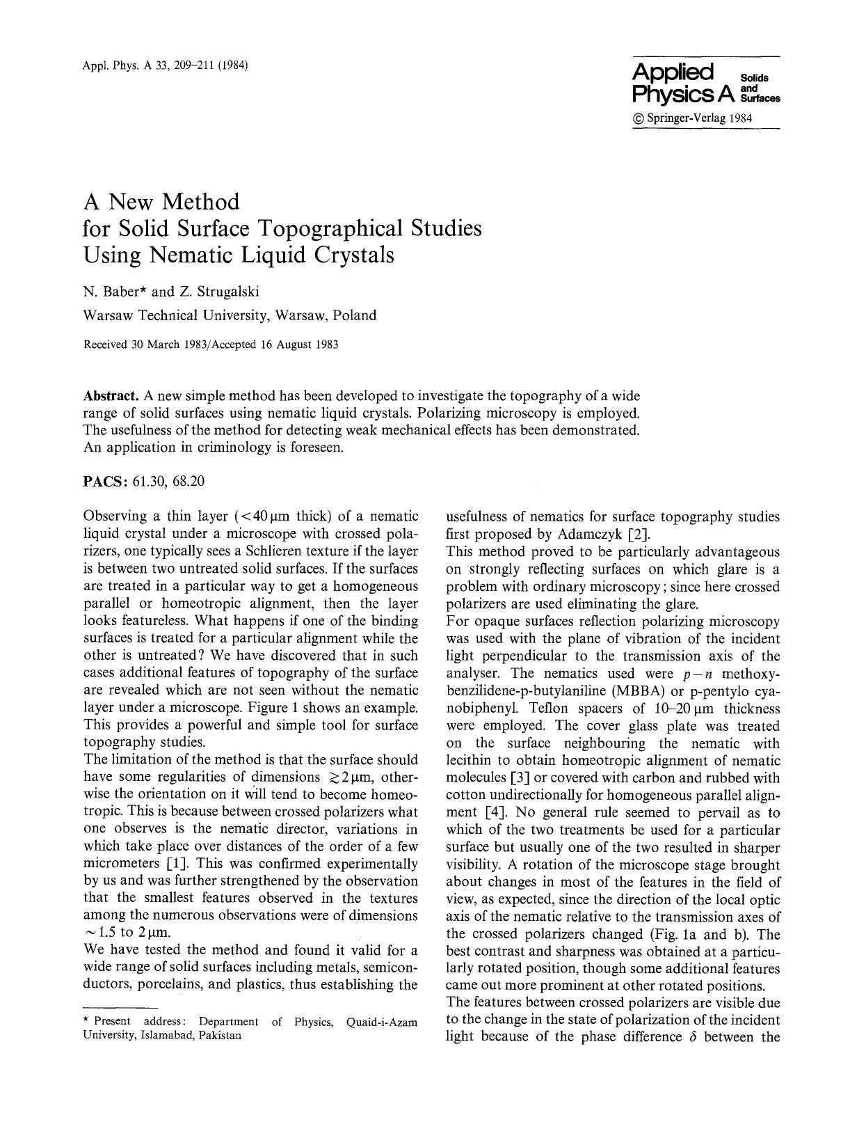 A new method for solid surface topographical studies using nematic liquid crystals by Unknown