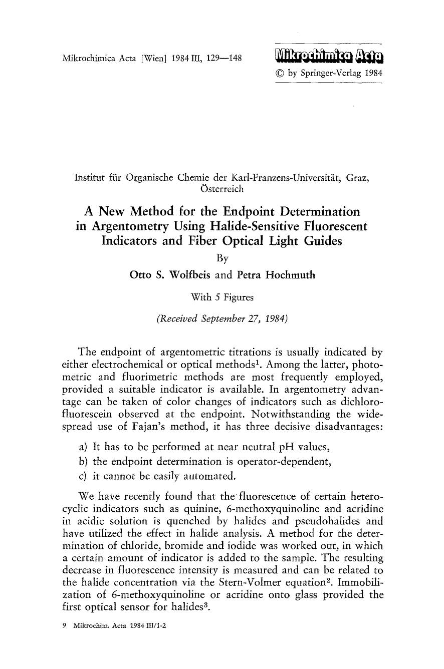 A new method for the endpoint determination in argentometry using halide-sensitive fluorescent indicators and fiber optical light guides by Unknown