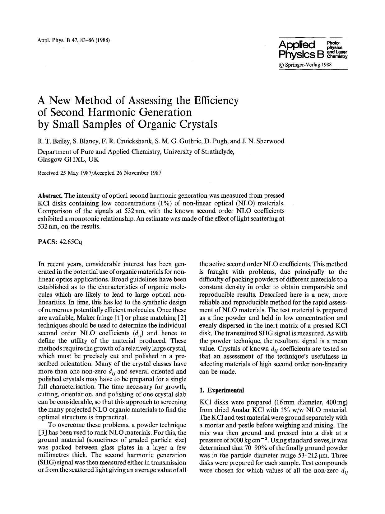 A new method of assessing the efficiency of second harmonic generation by small samples of organic crystals by Unknown