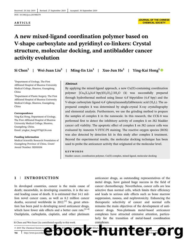 A new mixed-ligand coordination polymer based on V-shape carboxylate and pyridinyl co-linkers: crystal structure, molecular docking and anti-bladder cancer activity evolution by Unknown