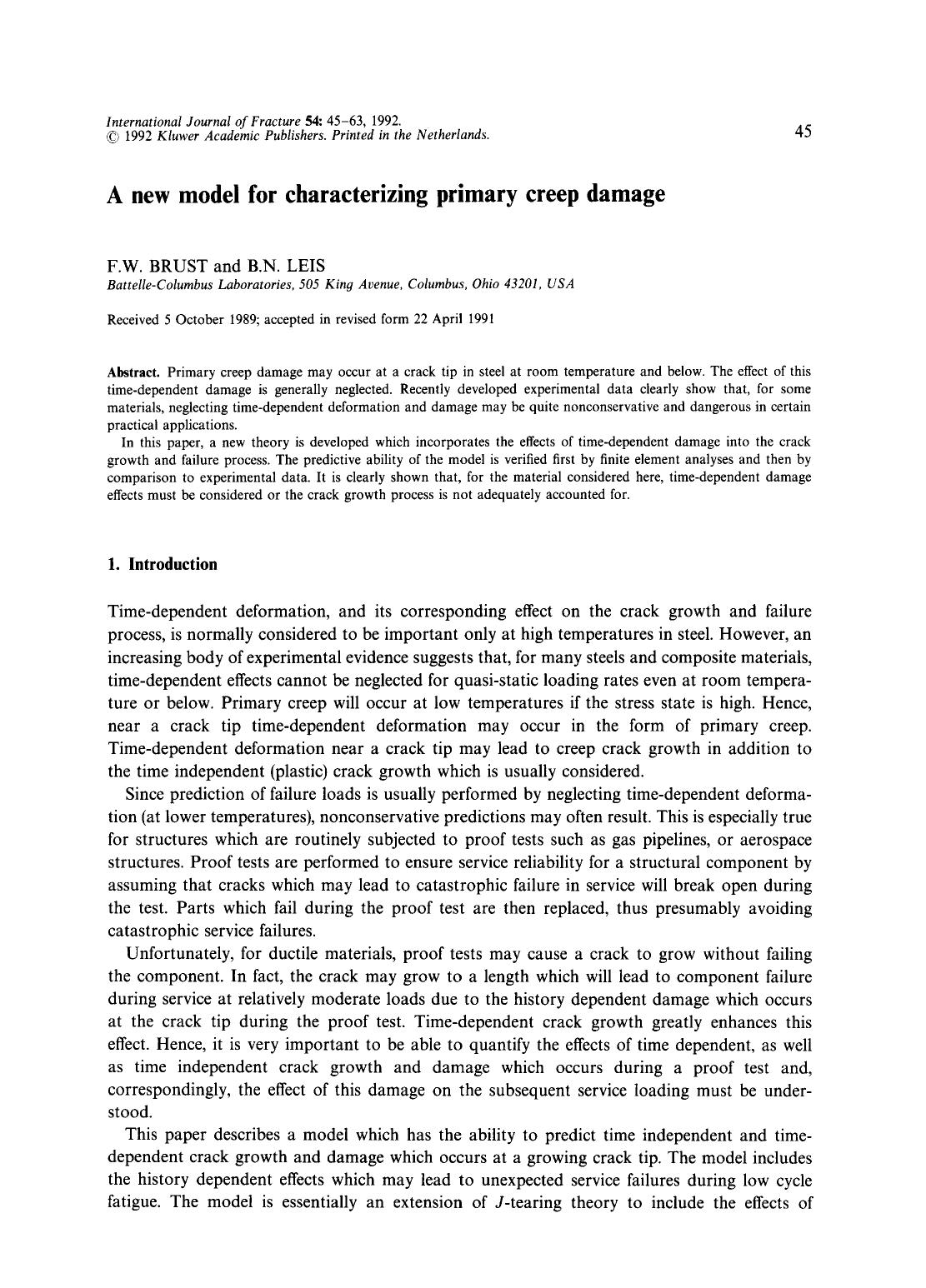 A new model for characterizing primary creep damage by Unknown