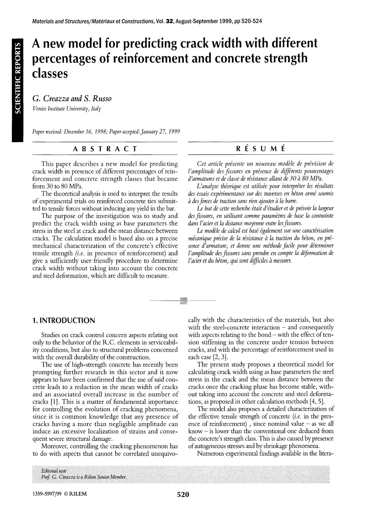 A new model for predicting crack width with different percentages of reinforcement and concrete strength classes by Unknown