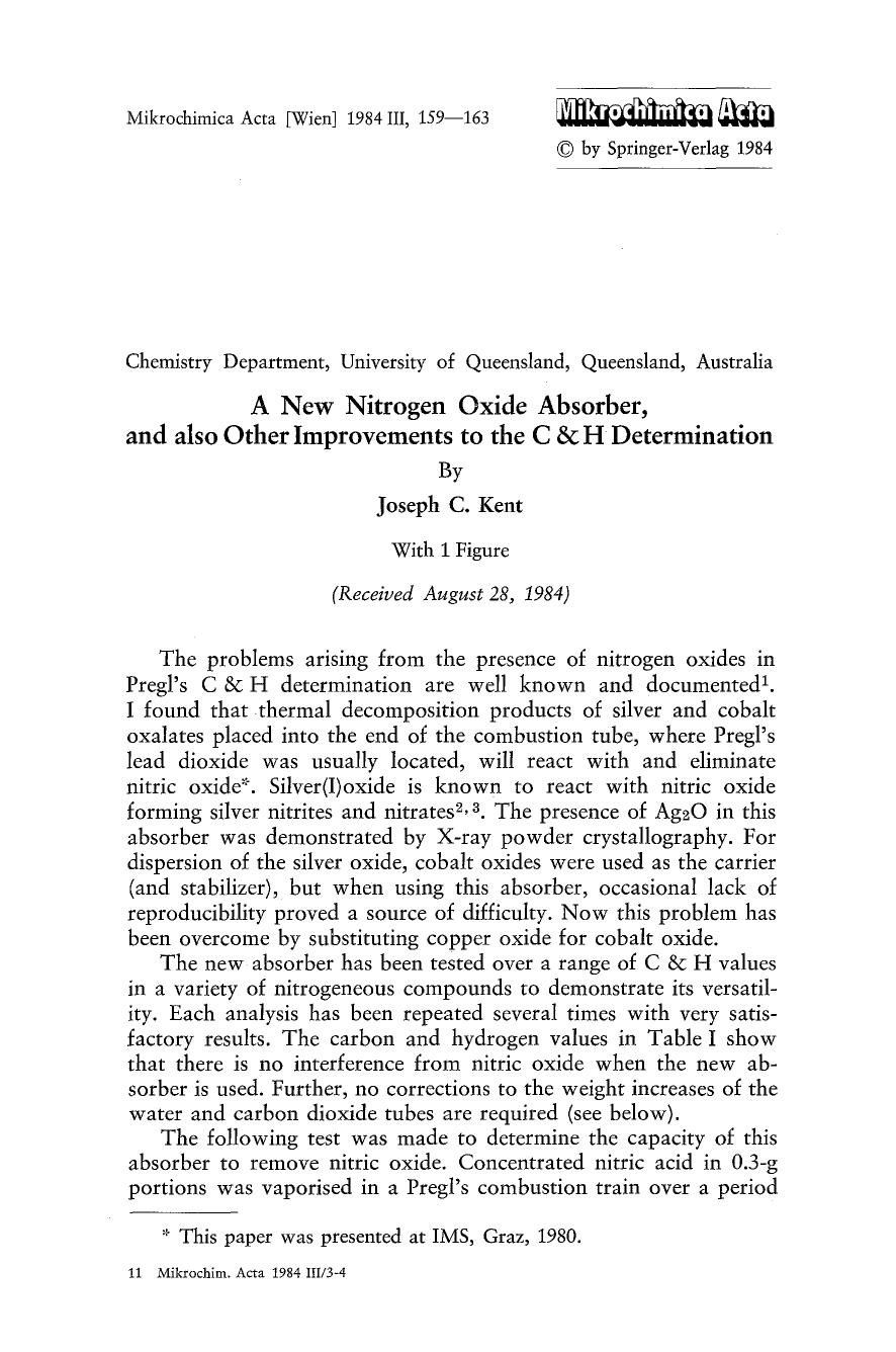 A new nitrogen oxide absorber, and also other improvements to the C &amp; H determination by Unknown