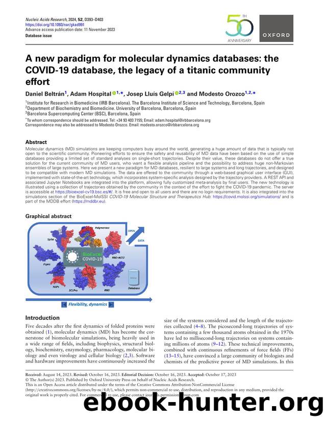 A new paradigm for molecular dynamics databases: the COVID-19 database, the legacy of a titanic community effort by Daniel Beltrán & Adam Hospital & Josep Lluís Gelpí & Modesto Orozco