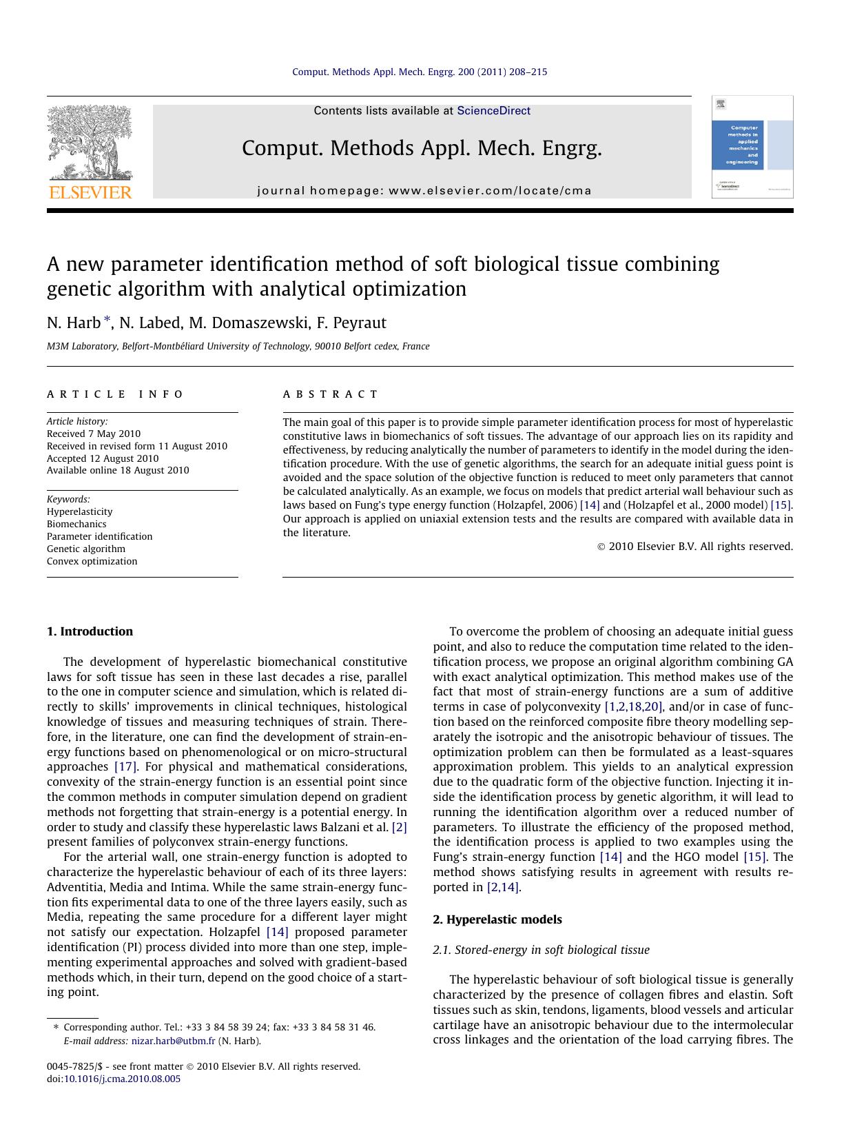 A new parameter identification method of soft biological tissue combining genetic algorithm with analytical optimization by N. Harb & N. Labed & M. Domaszewski & F. Peyraut