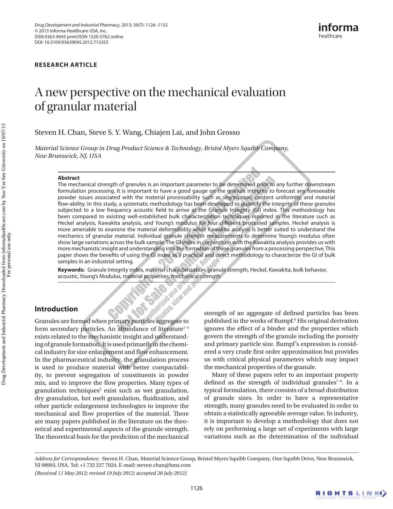 A new perspective on the mechanical evaluation of granular material by Steven H. Chan Steve S. Y. Wang Chiajen Lai John Grosso