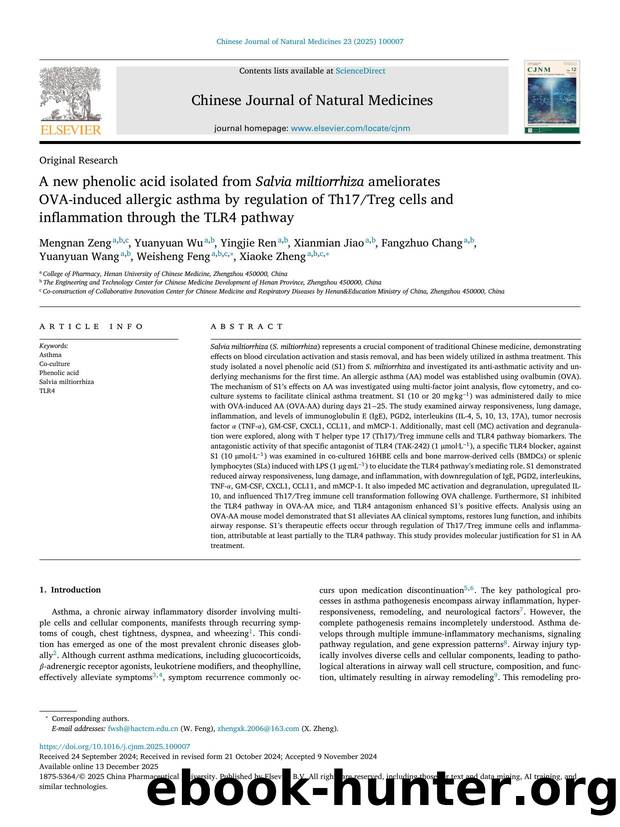 A new phenolic acid isolated from Salvia miltiorrhiza ameliorates OVA-induced allergic asthma by regulation of Th17Treg cells and inflammation through the TLR4 pathway by unknow