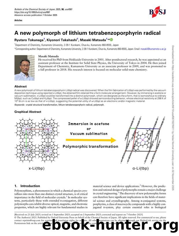 A new polymorph of lithium tetrabenzoporphyrin radical by Ryutaro Tokunaga & Kiyonori Takahashi & Masaki Matsuda